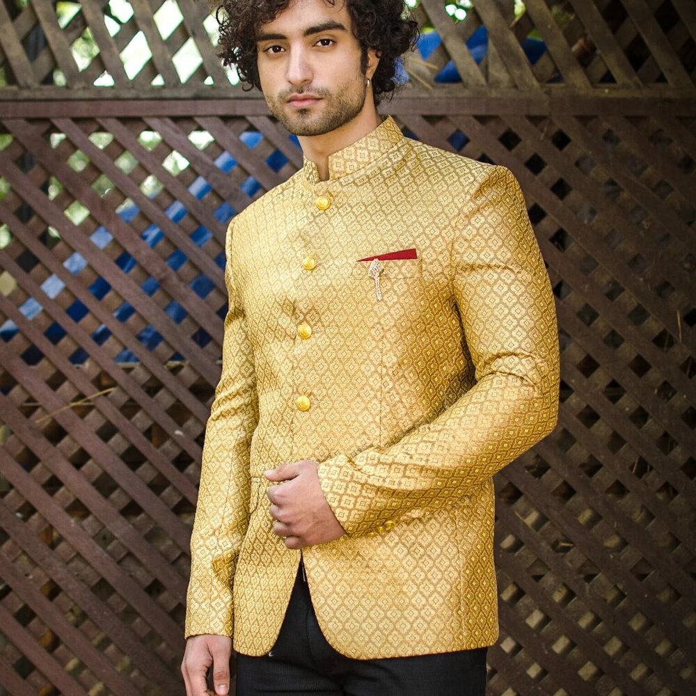 Wintage Men's Banarasi Rayon Cotton Beige Blazer s36